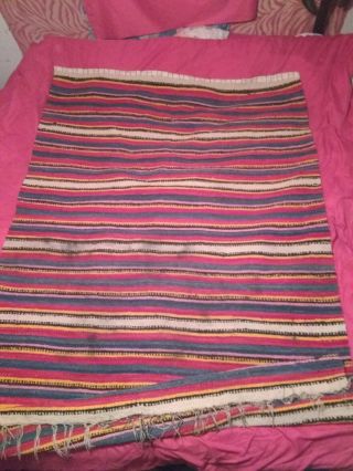 Antique Rio Grande Blanket Six Banded Wool Weaving Textile Rug 78x51 1890 8