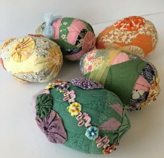 5 Lg Vintage Antique Cutter Quilt Eggs Patchwork Country Easter Spring Handmade