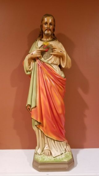 Vintage Sacred Heart Of Jesus Statue 25.  5 Inches Tall
