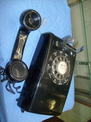 Retro Black Wall Telephone Rotary Dial Bell Western Electric System -