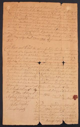 18thc Antique 1755 Connecticut Colony Litchfield County Deed Noah Bartholomew