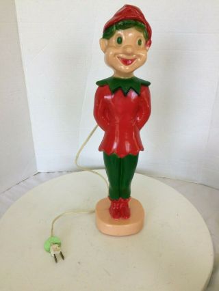 Vintage Elf Blow Mold Hard Plastic Union Christmas Pixie Elf Light Up Decoration