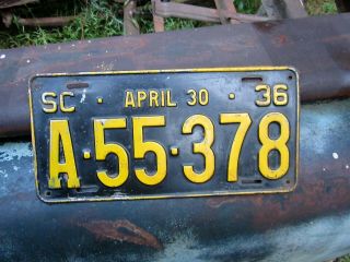 Vintage License Plate South Carolina Tag 1936