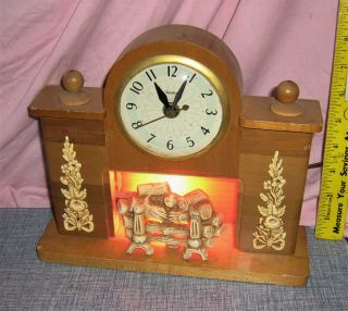 Vtg 50s Mid Century United Electric Clock In Lighted Fireplace Case Model 419
