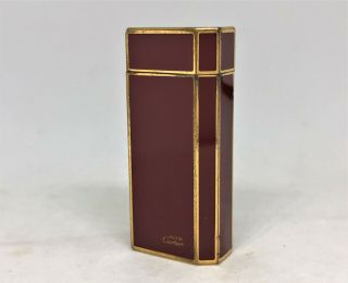 Auth Cartier Lacquer Pentagon 5 - Sided Short Lighter Bordeaux / Gold Vintage 655