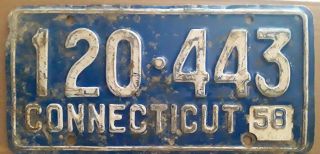 1958 Connecticut License Plate 120 443 58
