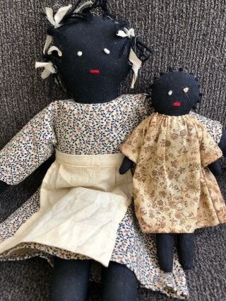 2 Vintage Black Americana Folk Art Hand Made Primitive Antique Rag Baby Doll