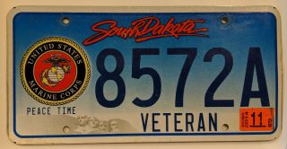 South Dakota License Plate Military Veteran Marine Corps Peacetime