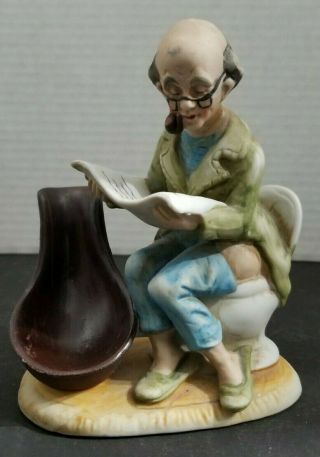 Vintage Porcelain Man Sitting On Toilet Reading Paper Figurine Pipe Holder/tray.