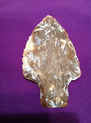 Huge Knife River Flint - Base Notched Blade Patinated Arrowhead 4 Inch Spear