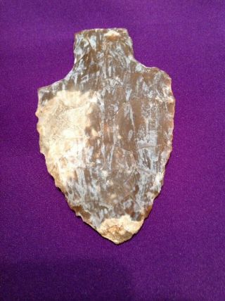 Huge Knife River Flint - Base Notched Blade Patinated Arrowhead 4 Inch Spear 4