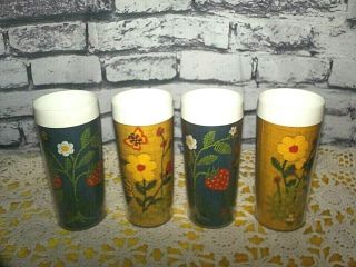 4 Vtg West Bend Thermo - Serv 60s 70s Tumbler Cups Hippie Butterfly Strawberries
