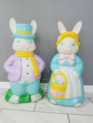 Empire Lighted Large Blow Mold Mr & Mrs Easter Bunny Rabbit Yard Decor 36 "