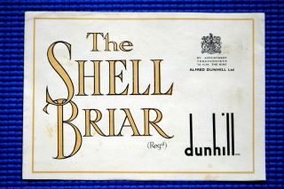 Dunhill Shell Briar Pipes: Advertising Leaflet,  1940s.  Interesting Info