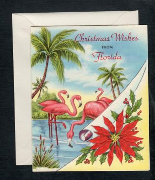 G232 Vintage Christmas Greeting Card Circa 1940s 4.  5x5.  5 Florida