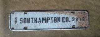 Vintage Southampton Co.  Va License Plate Tag Topper 1967 Virginia County