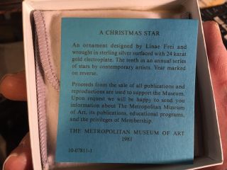 1981 Christmas Star MMA Metropolitan Museum Sterling gold ornament Linae Frei 2