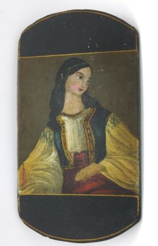Antique Paper Mache Hand Painted Painting Cigar Case Cover 19th C.  Accordion