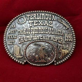 Rodeo Trophy Belt Buckle Vintage 1995 Terlingua Texas Calf Roping Champion 102