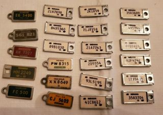 23 Different Indiana Dav License Plate Keychains,  Indiana Dav Key Tags 1943 - 1975
