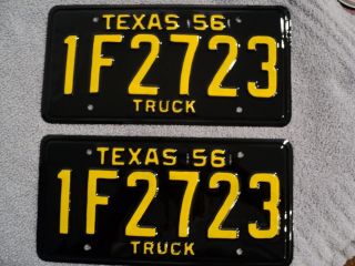 Restored Pair 1956 Texas Truck License Plates