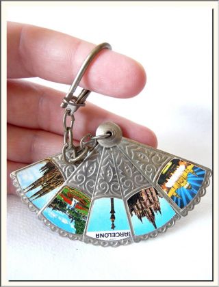 Vintage Spain - Barcelona Miniature Fan Keychain Souvenir Visit My Store