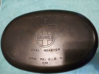 Griswold No.  9 LBL EPU 649 Fully Marked Cast Iron Oval Roaster W/ Lid And Trivet 3