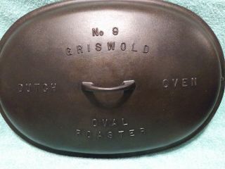 Griswold No.  9 LBL EPU 649 Fully Marked Cast Iron Oval Roaster W/ Lid And Trivet 7