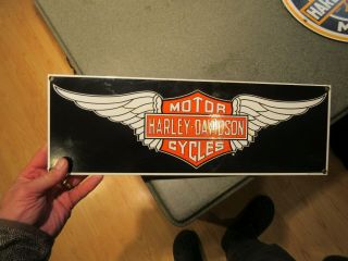 Harley Davidson Motorcycle Porcelain Steel Sign Wings Logo Ande Rooney 18 X 6