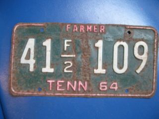 1964 Tennessee Farmer License Plate 41 F/2 109