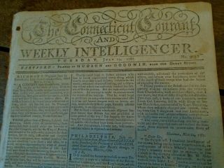 American Revolutionary War Newspaper Connecticut Courant 1782