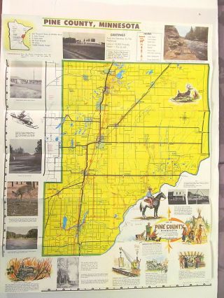 Vintage 1960 S Pine County Minnesota Pictorial Map Brochure Illustrated