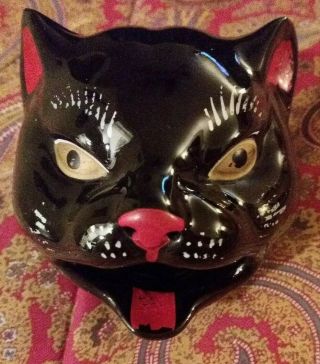 Rare Mid Century Vintage Shafford Japan Black Cat Ashtray Nose Smokes Gold Eyes