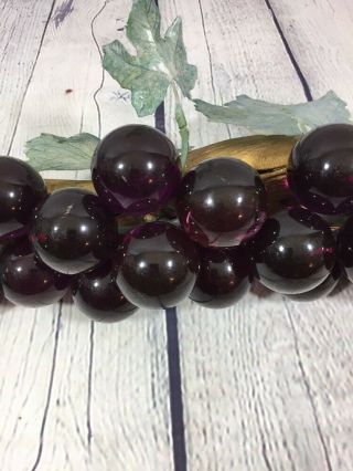Vintage Acrylic Lucite Grapes Cluster Purple w Leaves Mid Century Retro - 14 