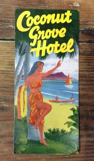 Vtg 40s 50s Waikiki Coconut Grove Hotel Travel Illustrated Brochure Hawaii