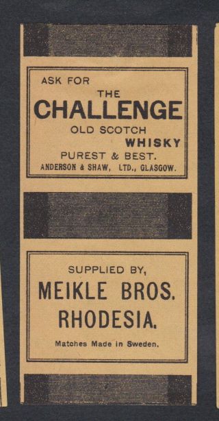 Ae Old Matchbox Label Sweden Qqqq8 The Challenge Whisky Rhodesia