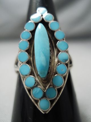 Quality Vintage Navajo Turquoise Sterling Silver Snake Eyes Ring