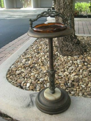 Vintage - Antique Ornate / Copper - Cast Iron - Marble / Ashtray Stand