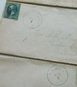 1878 Enfield CT to Preston Letters & Covers with S.  A.  & N.  E.  RR Railroad Cancels 6