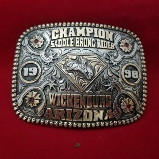 1998 Rodeo Trophy Buckle Vintage Wickenburg Arizona Saddle Bronc Champ Cowboy891