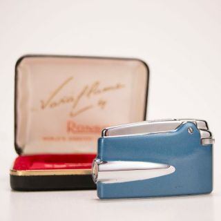 Vintage 1960s Blue Varaflame Ronson Lighter & Case