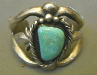 Vintage Native American Indian Turquoise Sterling Silver Sand Cast Cuff Bracelet