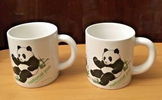 Two National Zoo Washington Dc Cups Mugs W/pandas Eating Bamboo And Frolicking