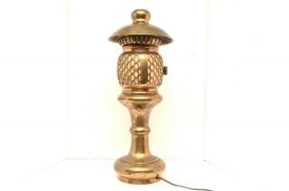 Pagoda Vtg Asia Lantern Lamp Pierced Brass Japanese Mid Century Modern Mcm Light