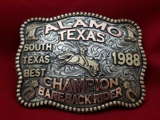 1988 Rodeo Trophy Buckle Vintage Alamo Texas Bareback Riding - Leo Smith 326