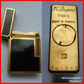 Highly Collectable Vintage S.  T.  Dupont Black & Gold Tone Lighter,  Made In France