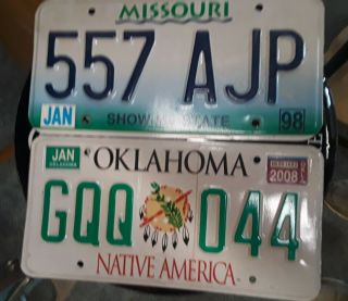 2 Car License Plates Authentic Metal Missouri & Oklahoma