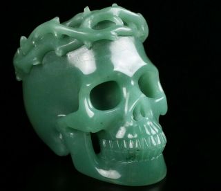 4.  4 " Green Aventurine Carved Crystal Skull With Thistles And Thorns