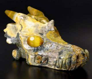5.  1 " Ocean Jasper Carved Crystal Dragon Skull,  Tiger Eye Eyes,  Crystal Healing