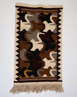 Mid - Century Modern Zapotec Rug Wall Hanging Tapestry Birds Escher Ducks 52 "